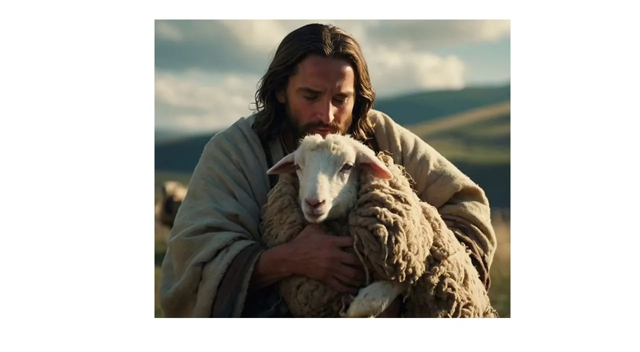 a man holding a sheep in a field