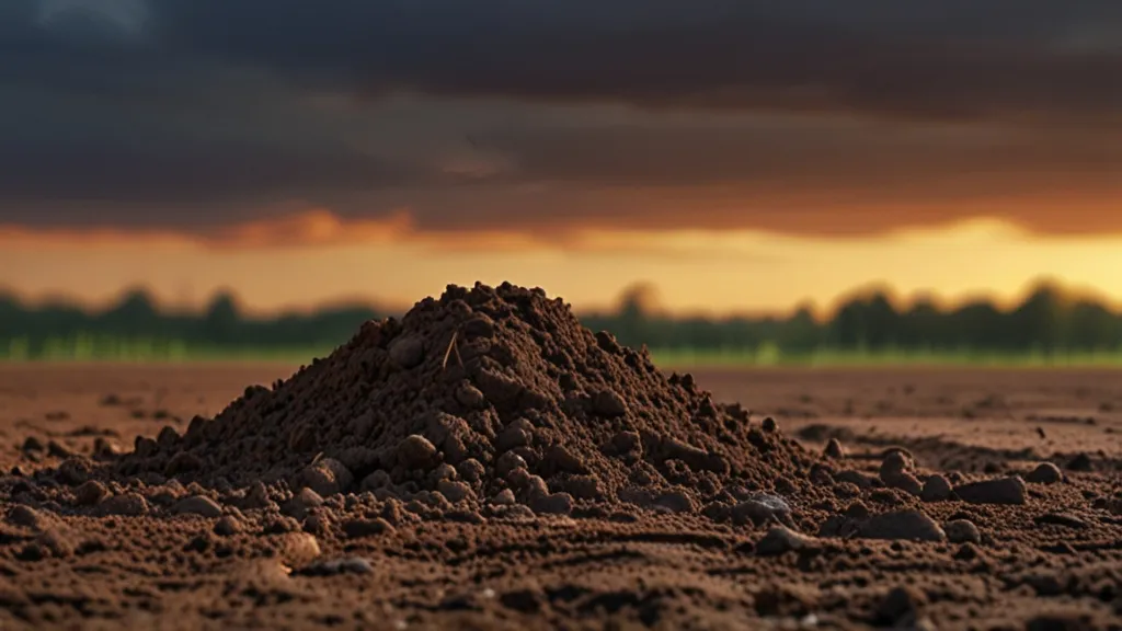 a pile of dirt sitting in the middle of a field