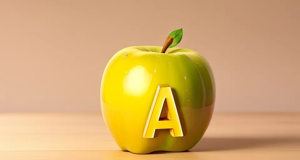 Depiction of alphabet "A" on an apple