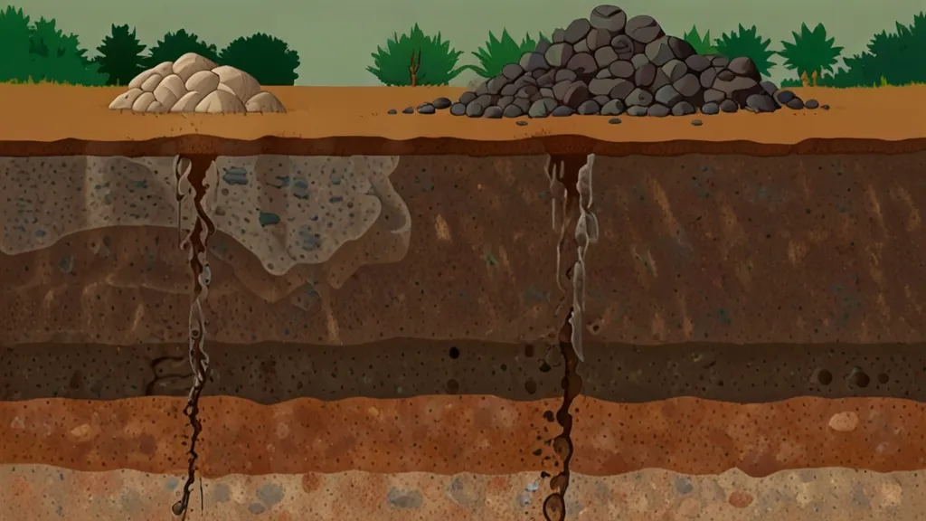 a cross section of a soil layer with rocks and gravel