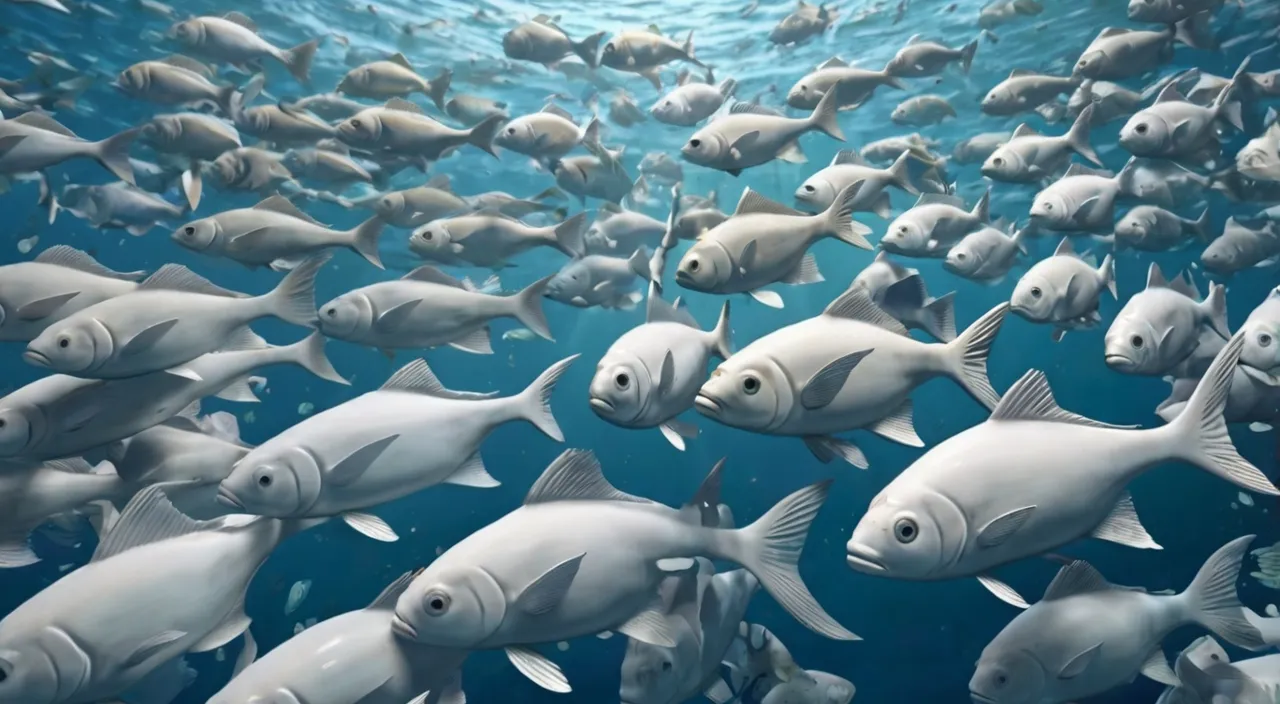 a large group of fish swimming in the ocean