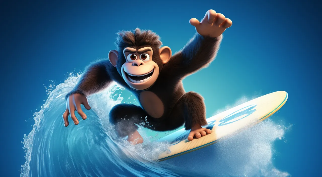 a monkey riding a surfboard on top of a wave