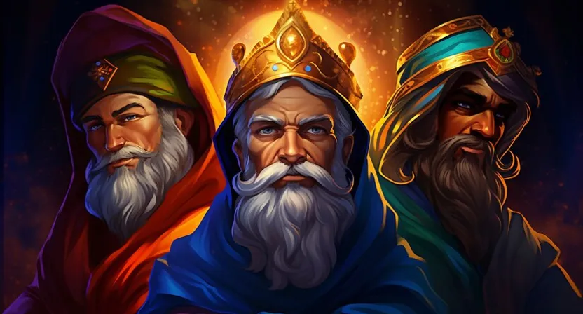 three wise men with crowns on their heads