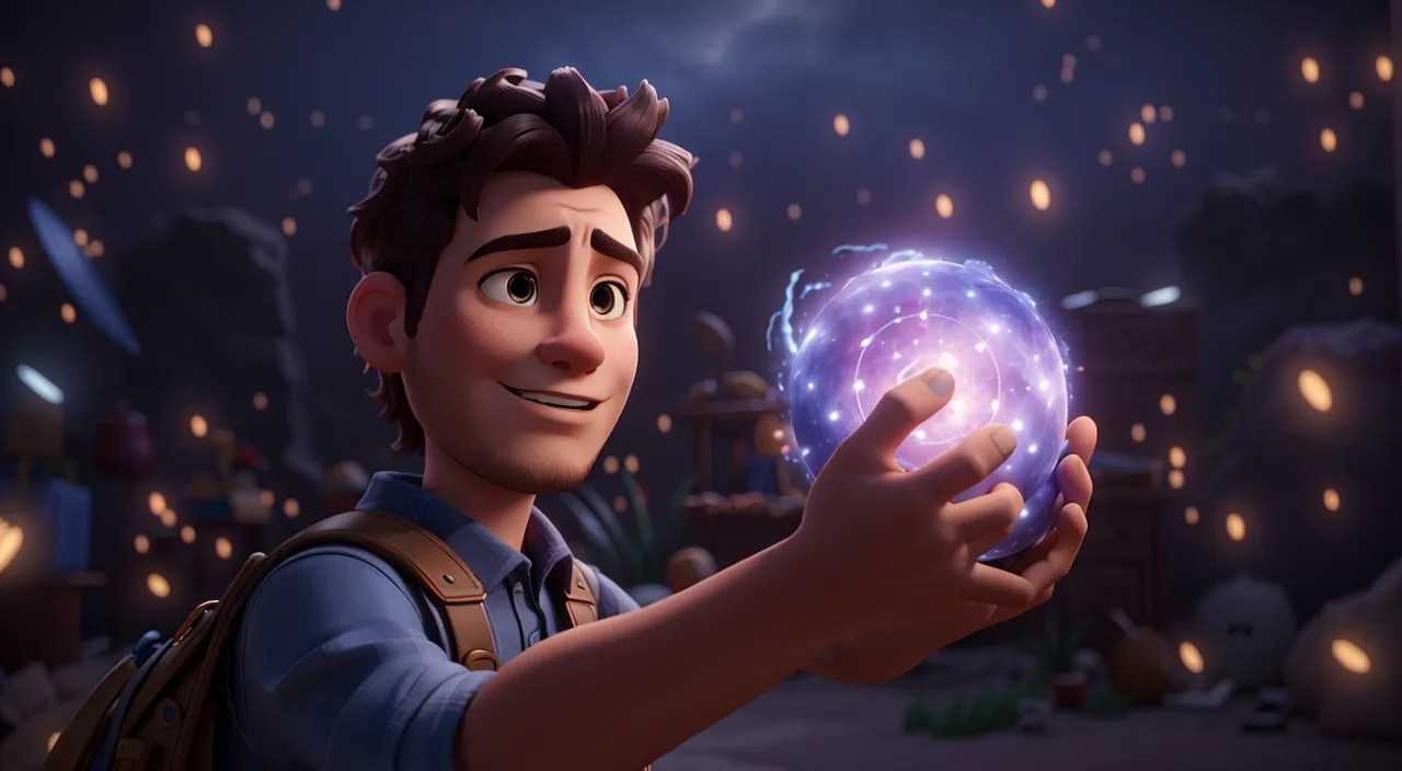 a man holding a glowing ball in his hand