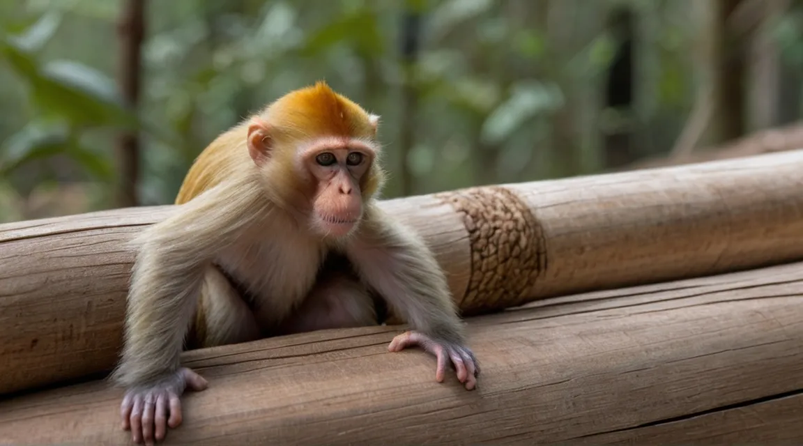 a small monkey sitting on top of a log