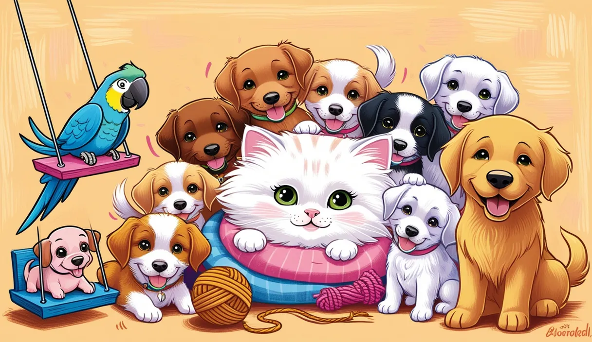 a group of dogs and cats all together