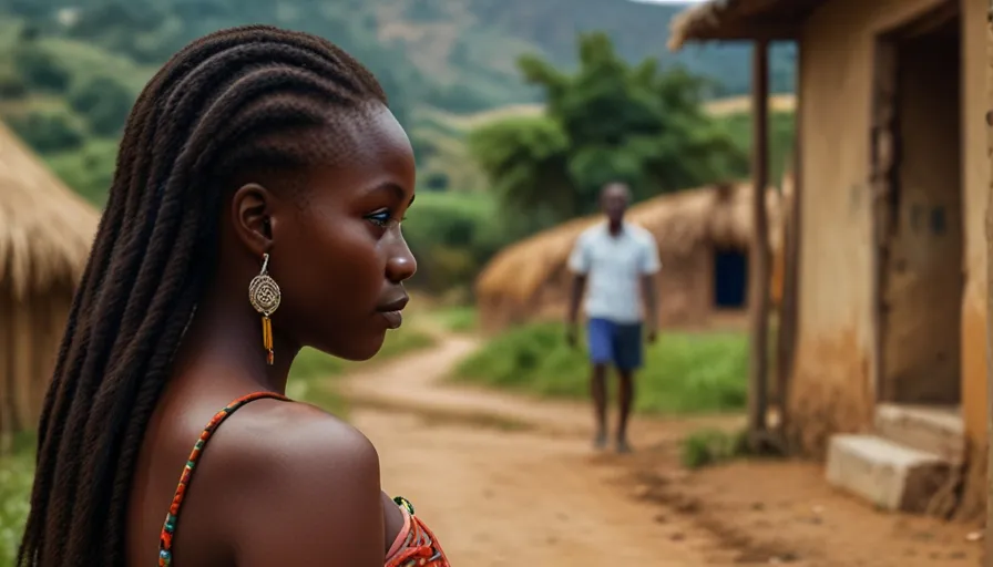 a woman with braids walking down a dirt road