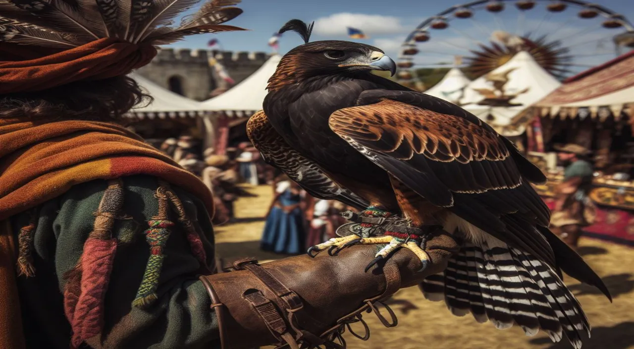 a person holding a bird of prey in their hand