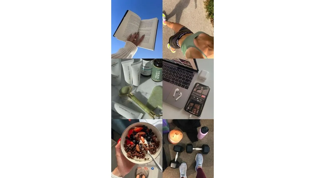 a collage of photos of people eating and drinking. routine