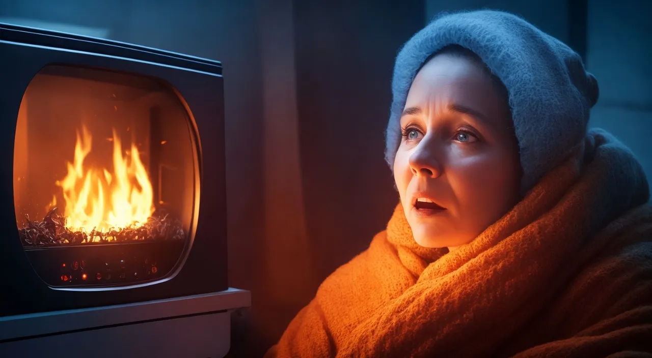 a woman in a towel is looking at a fire