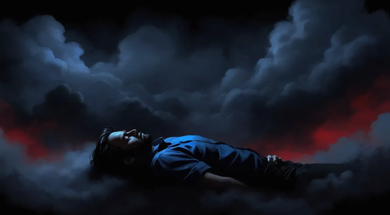 a person laying on a cloud covered ground