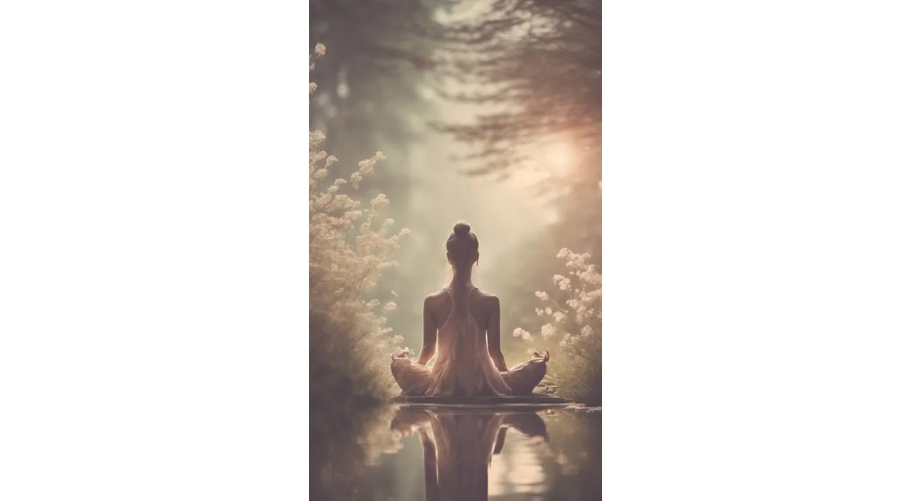 a woman sitting in a lotus position on a body of water