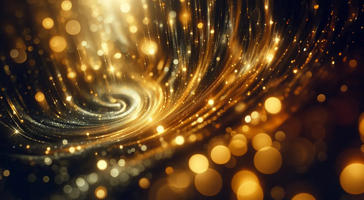 an abstract gold background with blurry lights The sparkling light moves beautifully.