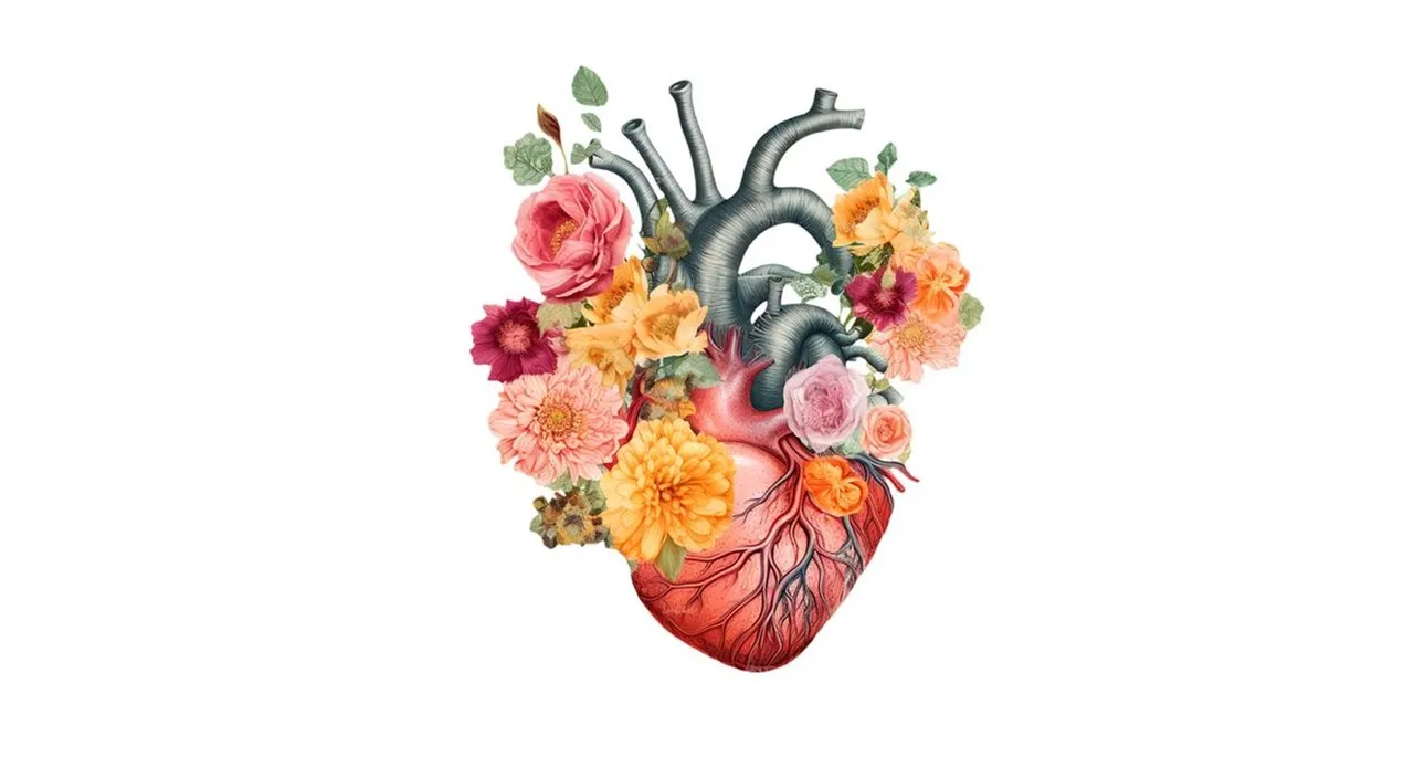 a drawing of a heart with flowers on it