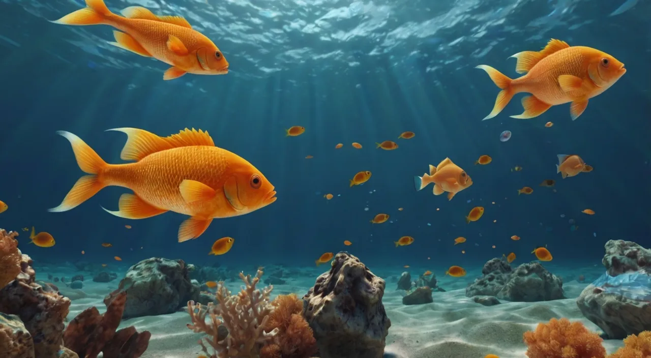 a group of fish swimming over a coral reef