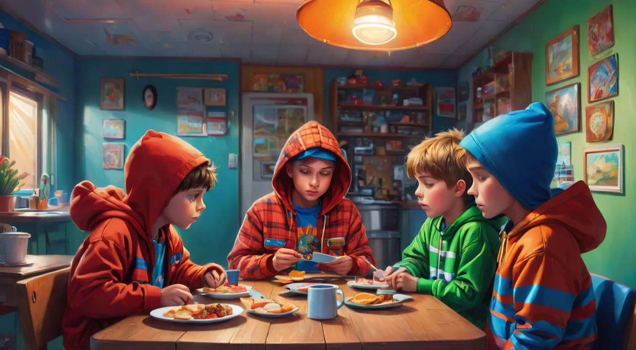 a group of children sitting at a table eating food