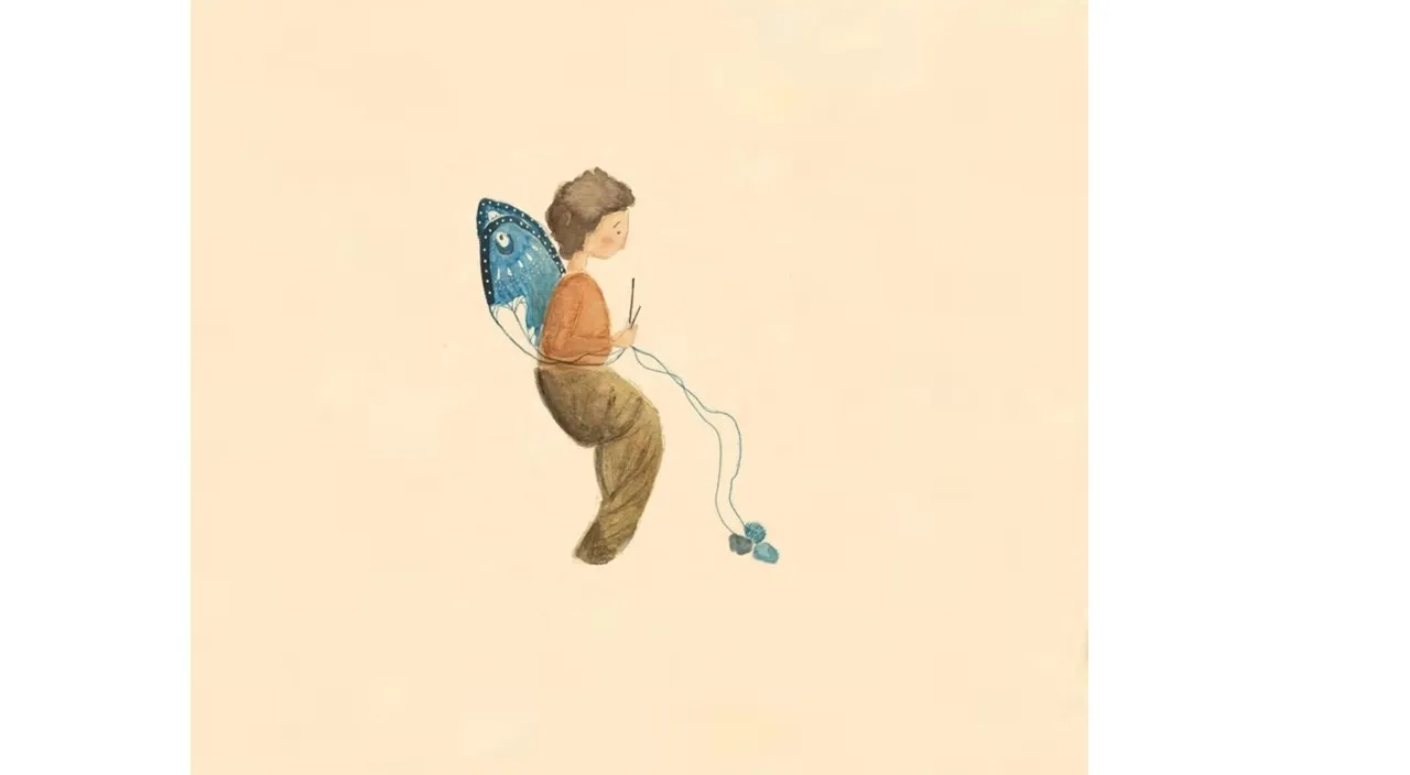 a drawing of a a girl weaving her own buterfly wings on yourself back