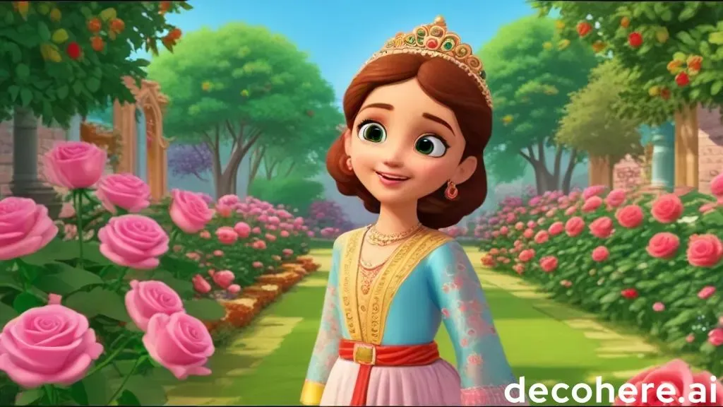 a girl in a princess dress standing in a garden