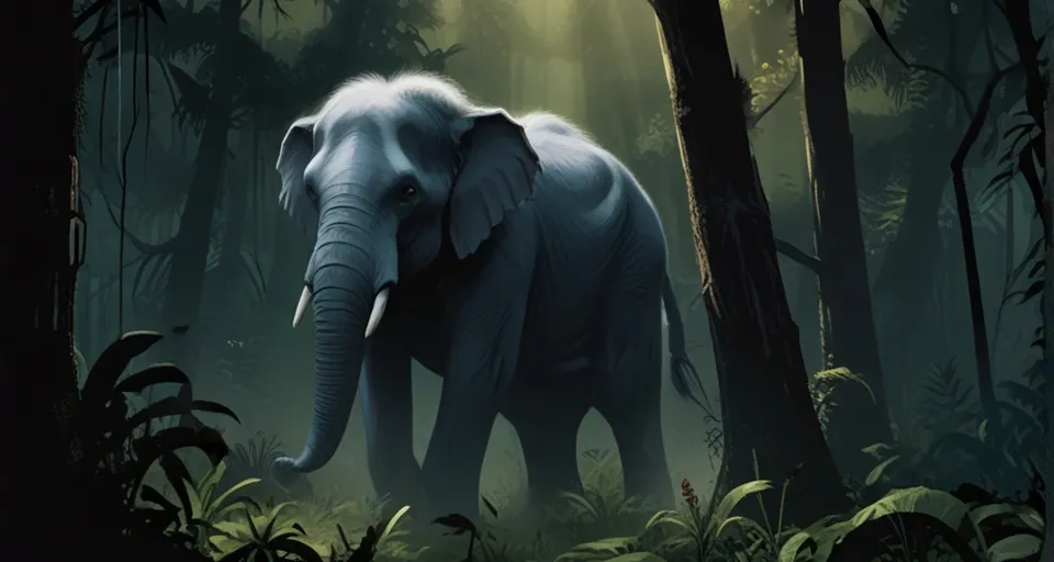 an elephant in the middle of a forest