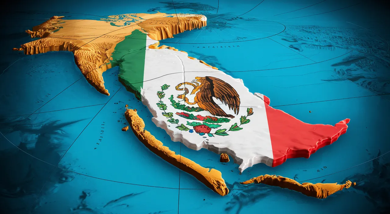 a map of mexico with the flag of the country