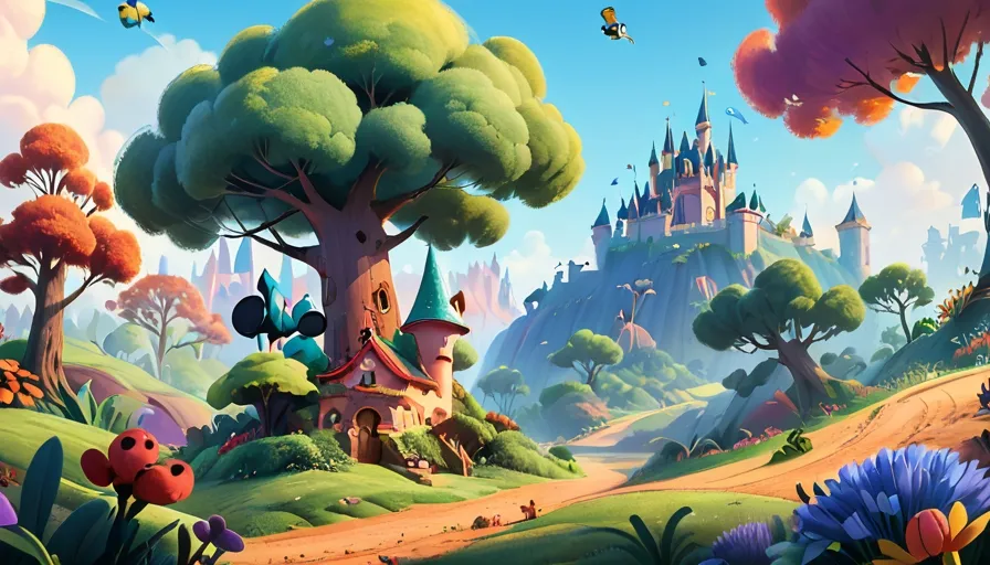 a painting of a castle in the middle of a forest