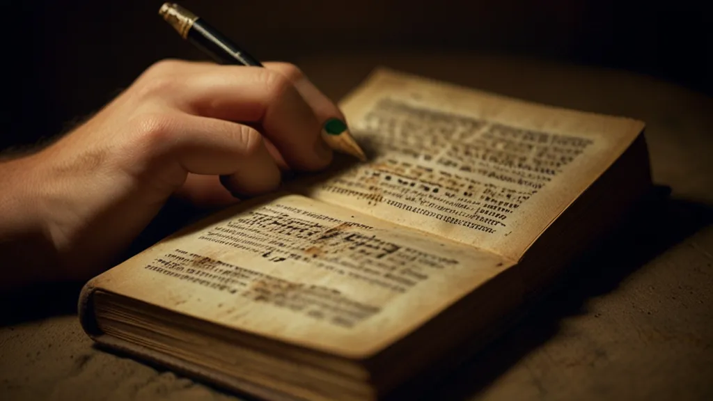 a person writing on a book with a pen