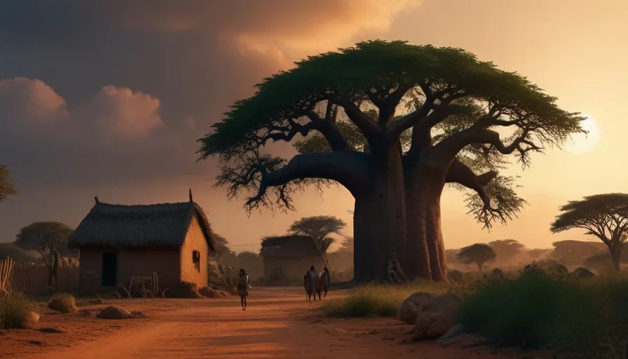 a couple of people walking down a dirt road