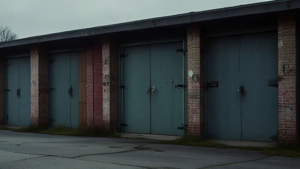 a row of garage doors sitting next to each other