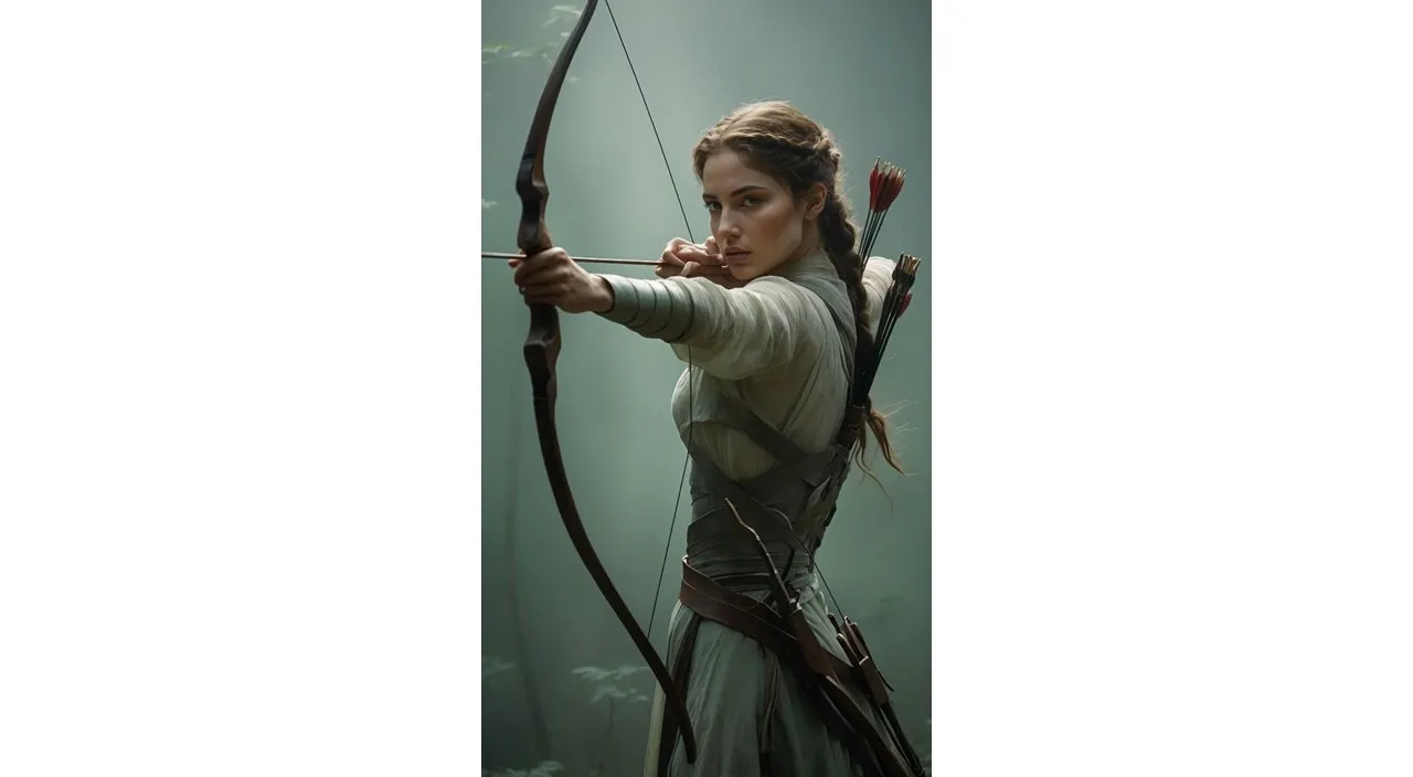 a woman with a bow and arrow in her hand