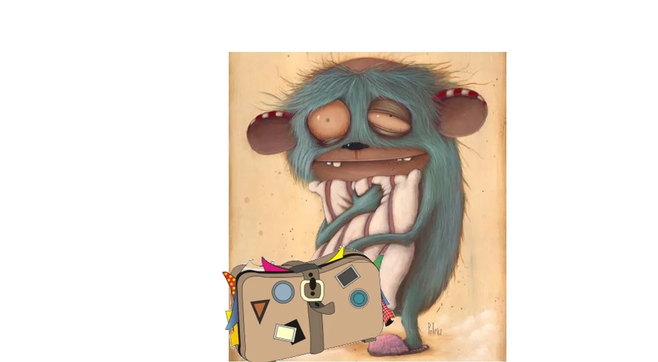 a painting of a troll with a suitcase