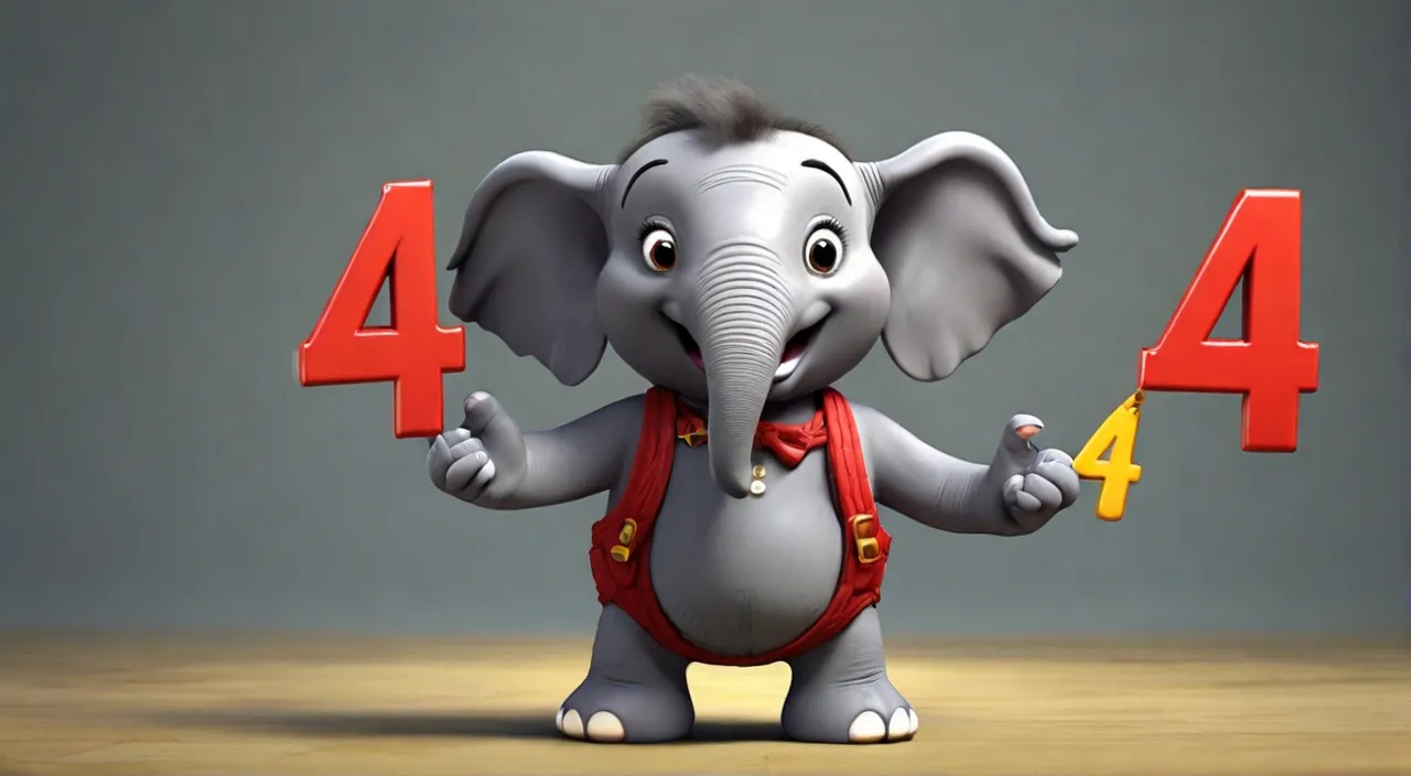 a cartoon elephant holding up a number four.c