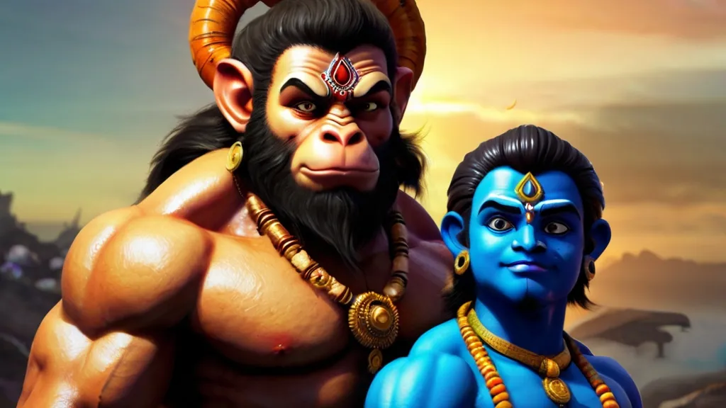 Create a god hanuman with a golden background, 8k, size of 1920x1080, colorful
