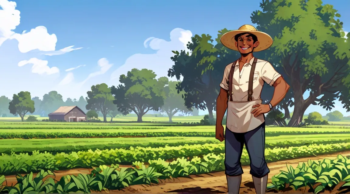 a man in a hat standing in a field