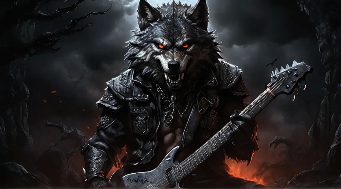 a wolf with a guitar in his hand