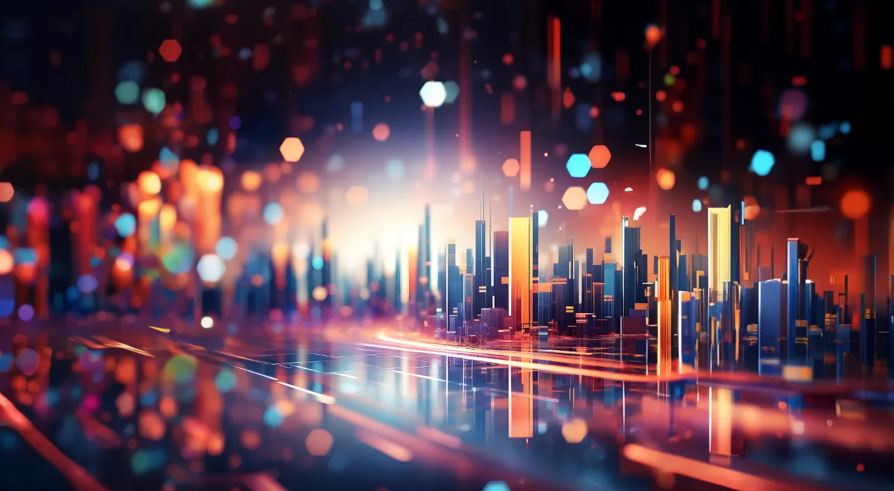 an abstract cityscape with bright lights in the background