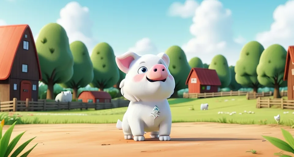 a cartoon pig standing on a dirt road