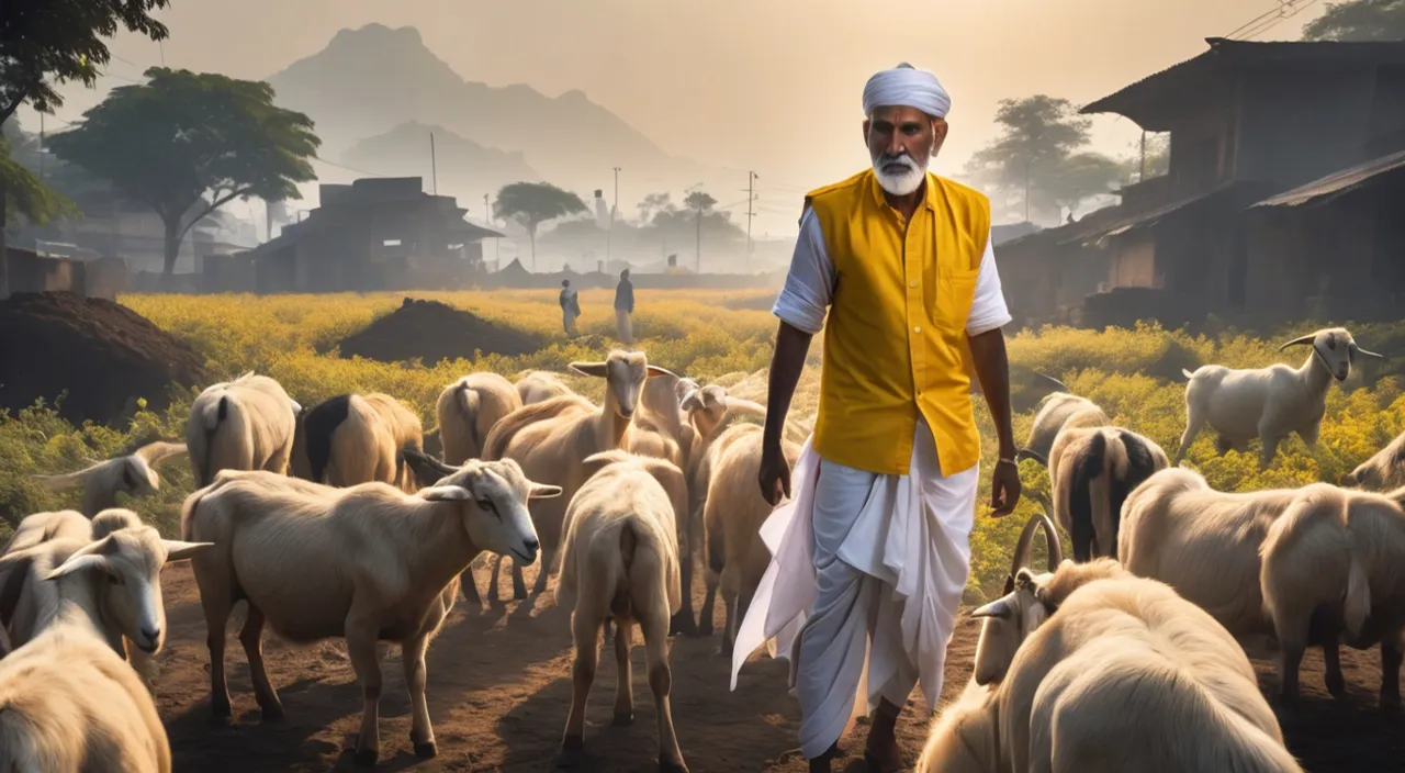 a man is leading a herd of sheep