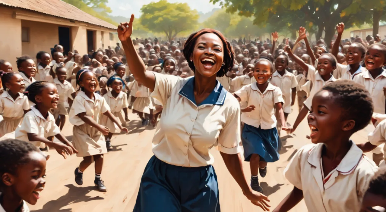 a woman standing in front of a group of children