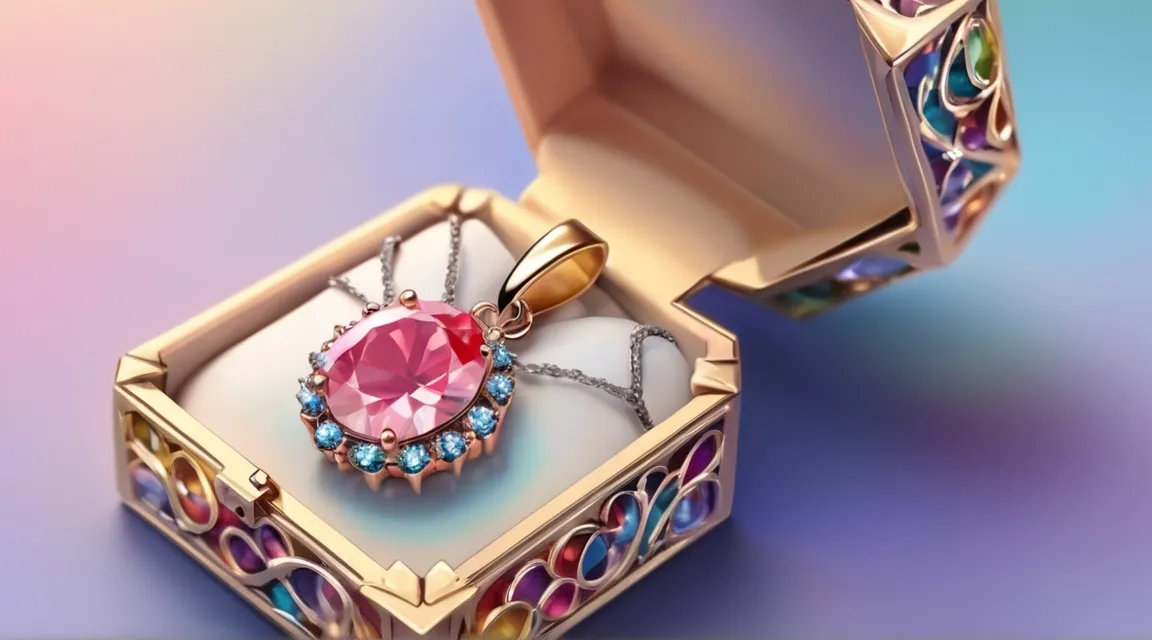 an open box with a colorful necklace inside of it