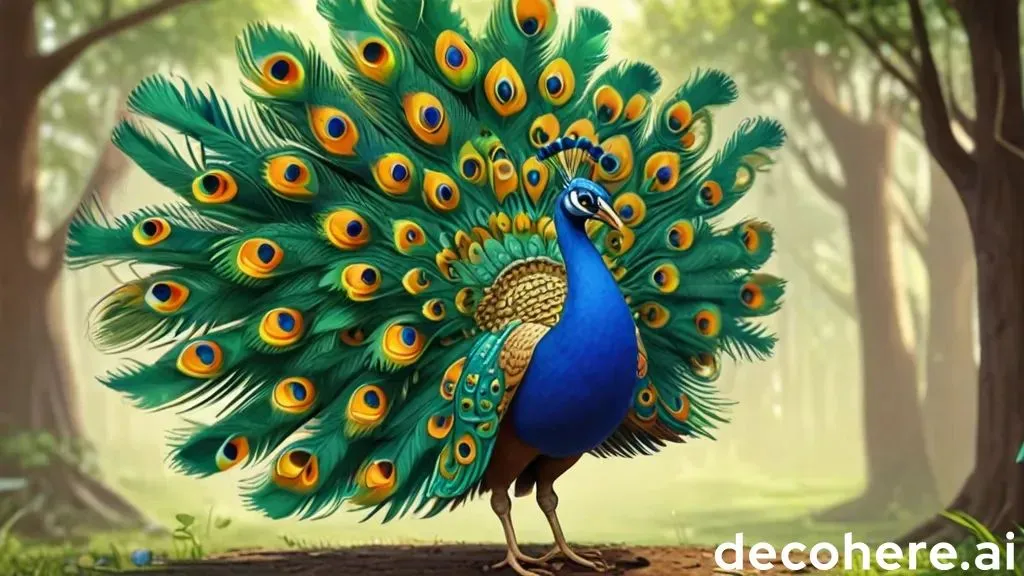 a painting of a peacock in a forest