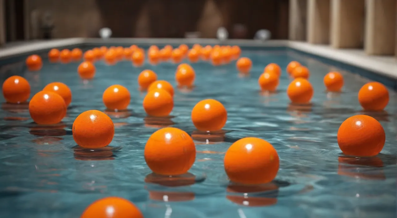 a pool filled with lots of orange balls