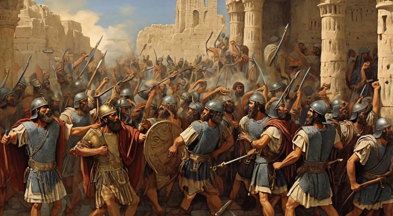 a painting of a group of roman soldiers