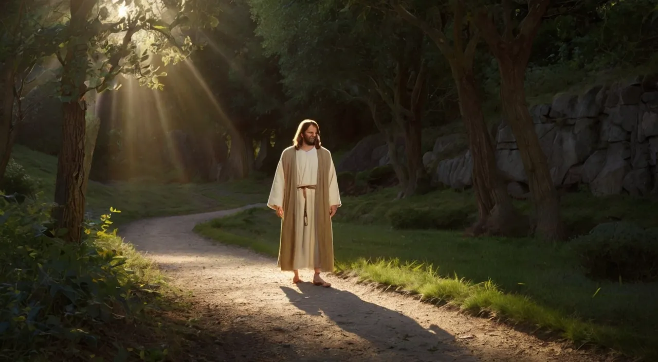 a man in a robe is walking down a path