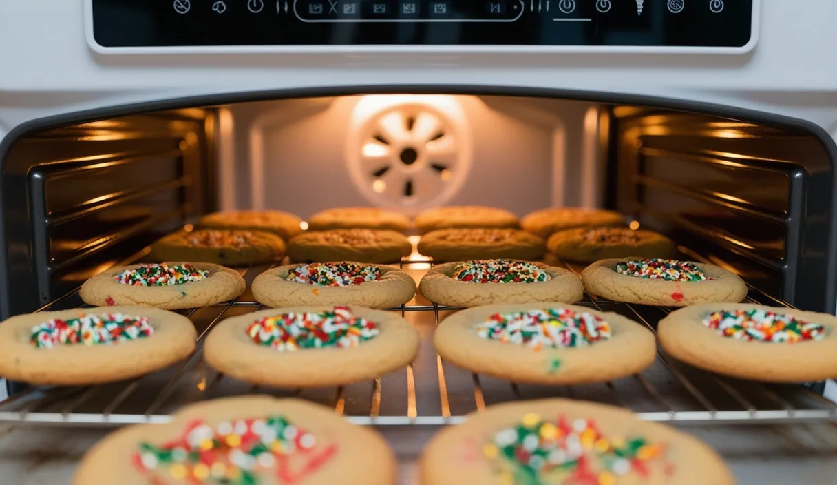 a bunch of cookies that are in an oven