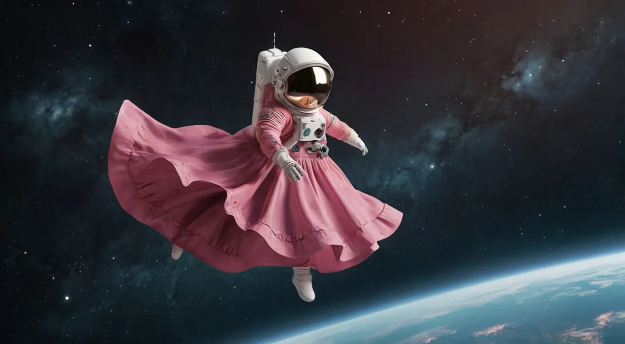 an astronaut floating in the air above the earth, some alien space ghost flying by.