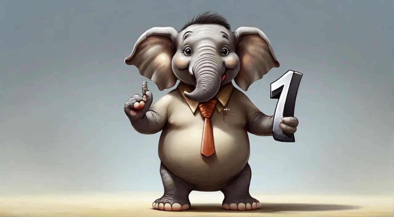 a cartoon elephant holding a number one sign.c