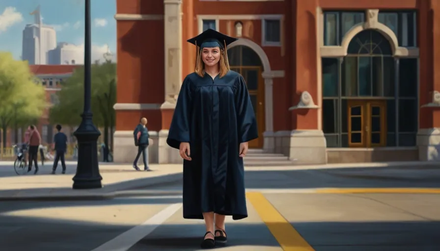 a painting of a woman in a graduation gown