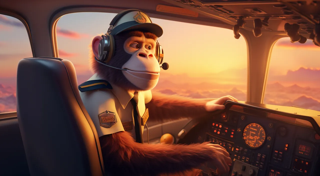 a monkey in a pilot's seat in a plane