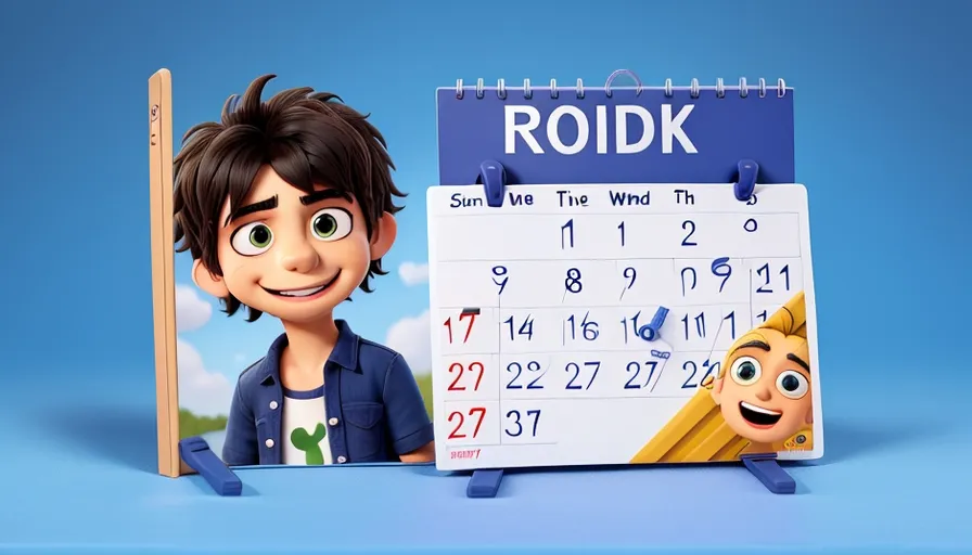 a cartoon character next to a calendar