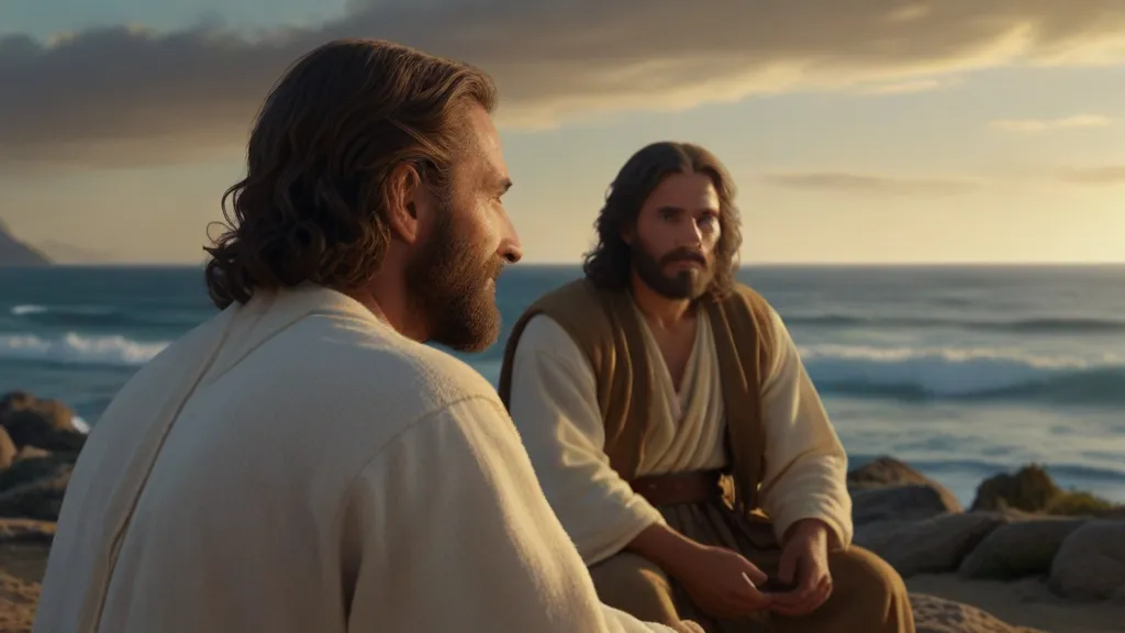 a man sitting next to another man on top of a beach